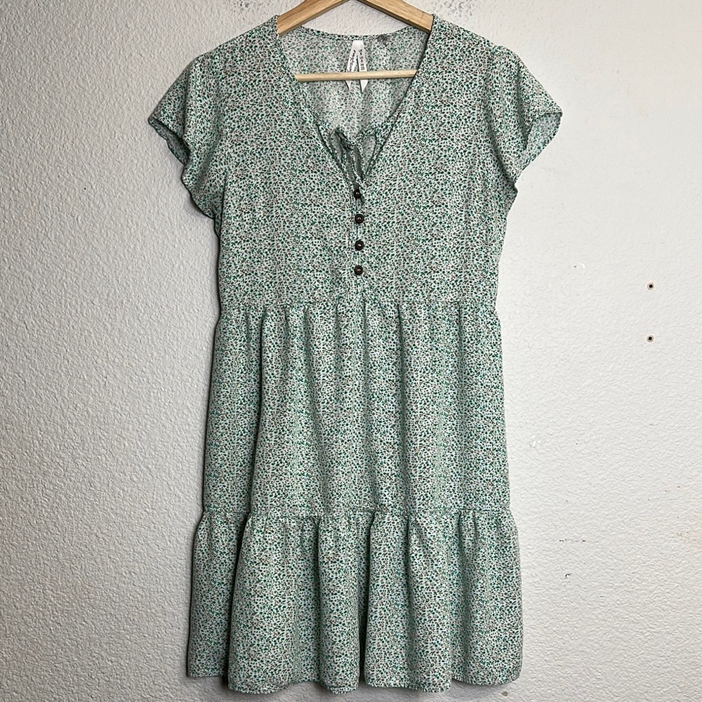 Seraphine Green Floral Button Front Maternity Dress Size 4 Short Sleeve Tiered‎